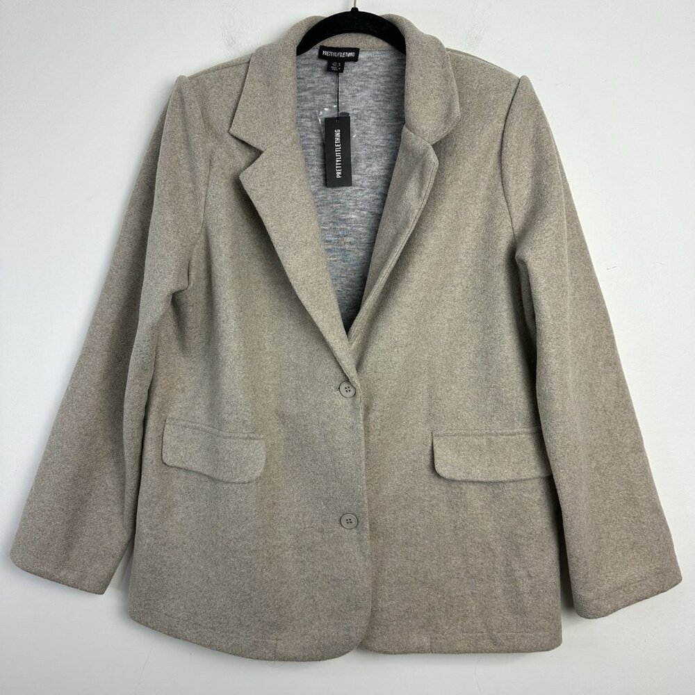 PRETTY LITTLE THING Tailored Wool Look‎ Blazer Womens 6 Taupe Academia NEW